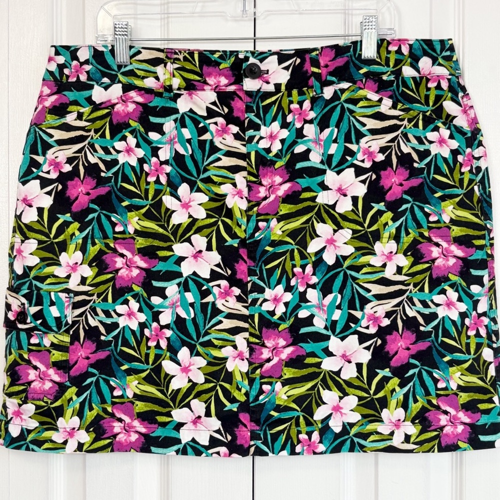 Christopher & Banks Colorful Tropical Floral Cotton Cargo Mini Skort 16